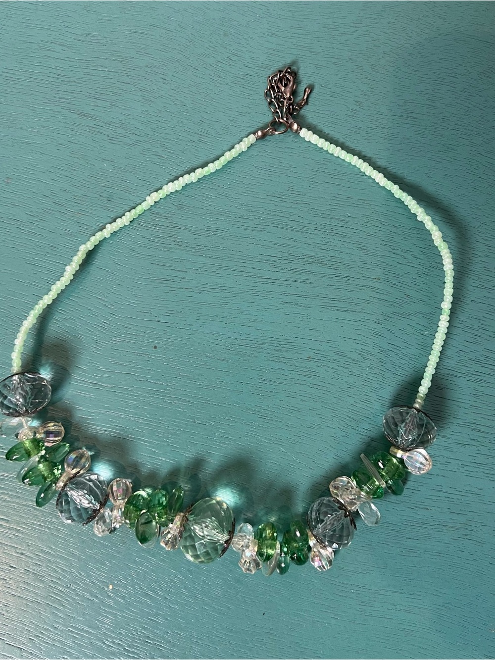 Green Glass Bead Statement Necklace - Unbranded